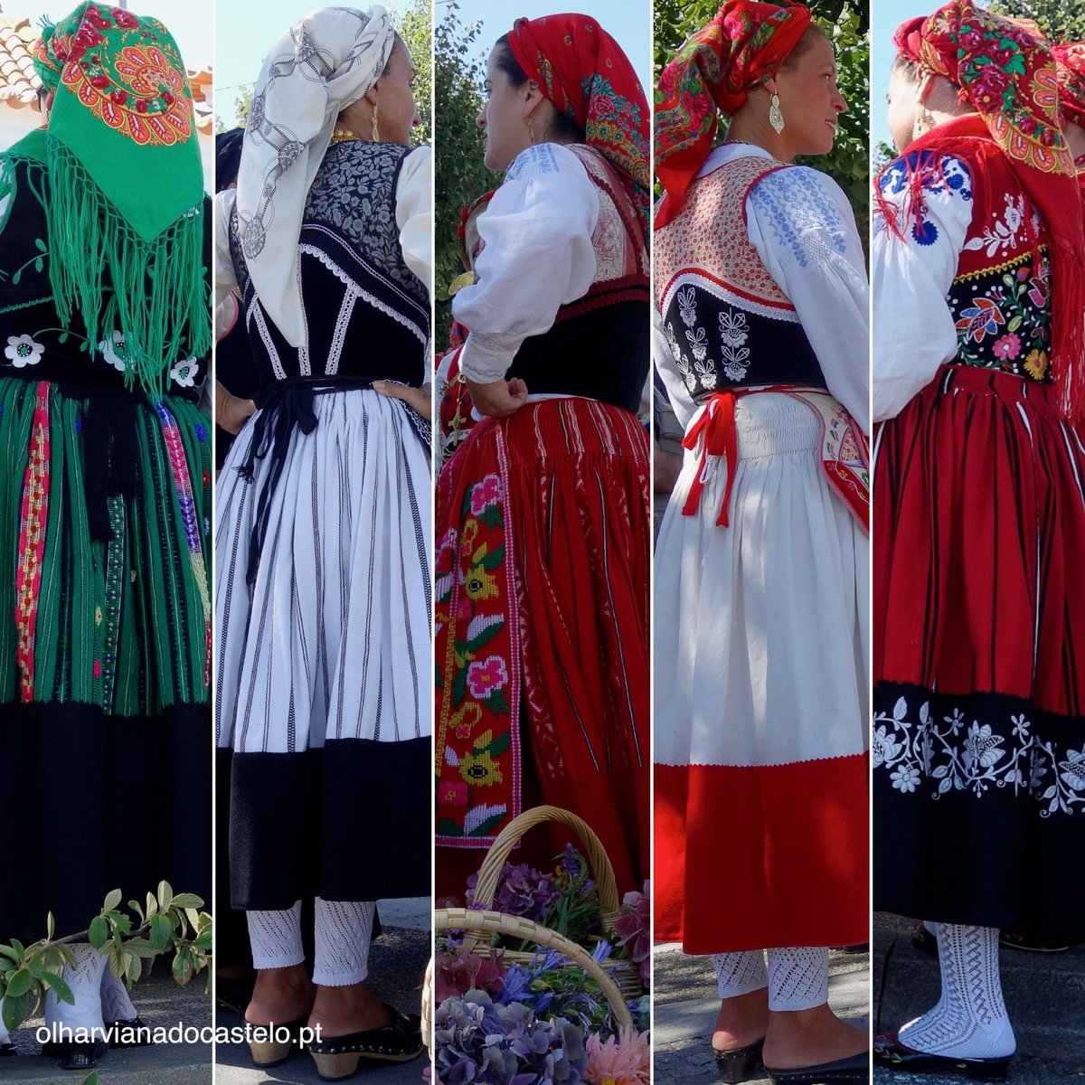 Cinco mulheres com trajes tradicionais portugueses em Viana do Castelo